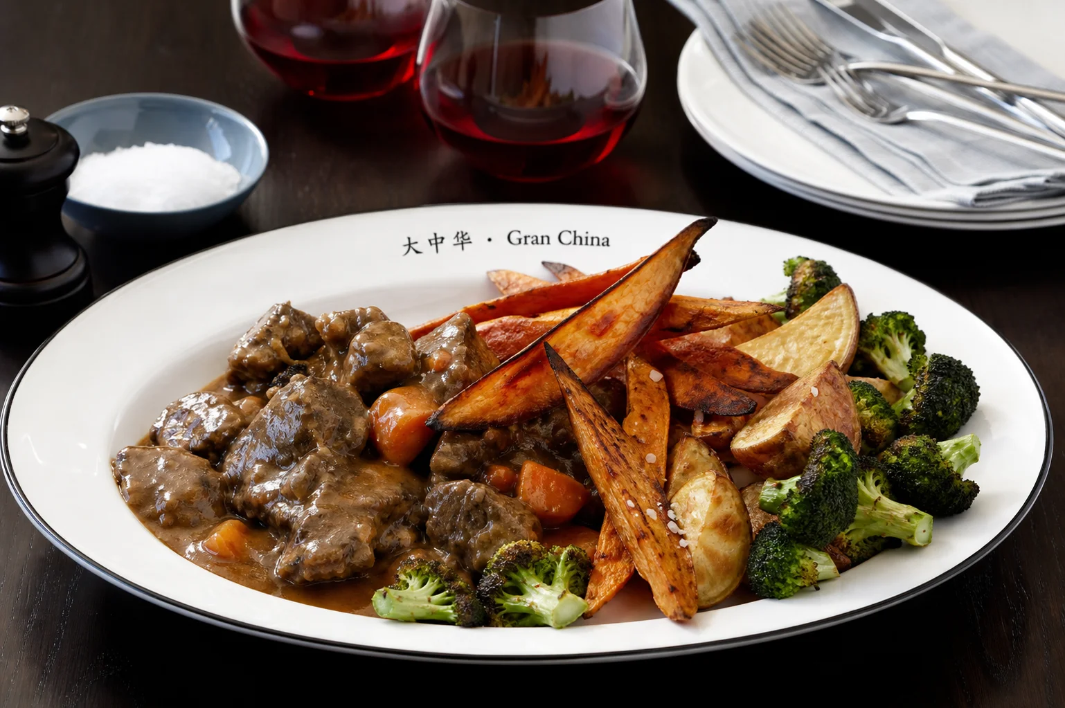 Ternera estofada con patatas y brócoli — 大中华·Gran China Torrevieja