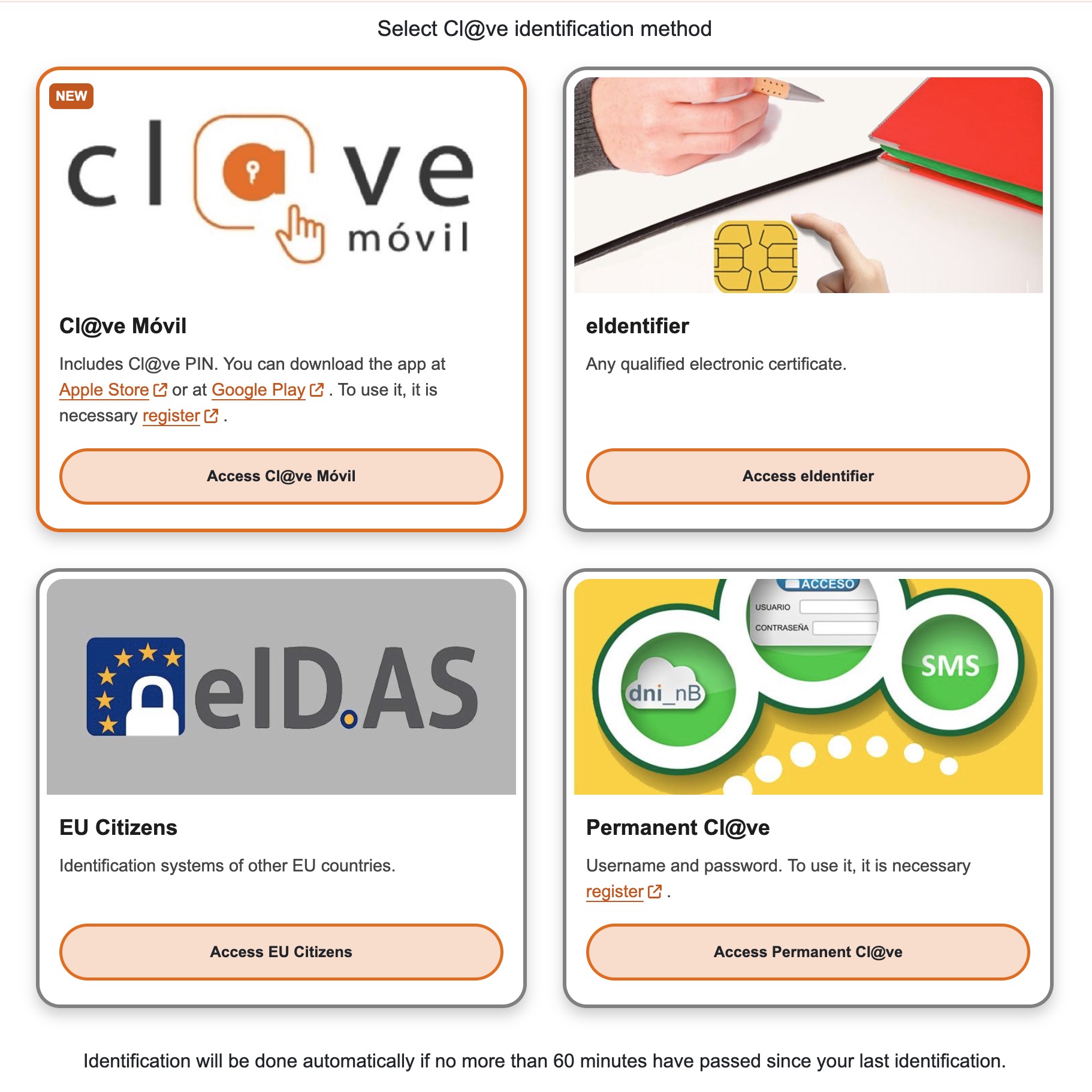 Página oficial de Cl@ve en inglés: Cl@ve Móvil, eIdentifier, EU Citizens, Permanent Cl@ve
